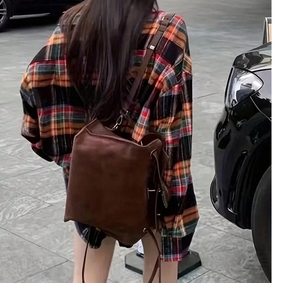 Plaid Print Button Down Loose Fit Boyfriend Shirt - Picture 3 of 3